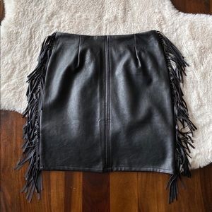 Missguided Fringe Side Faux Leather Skirt